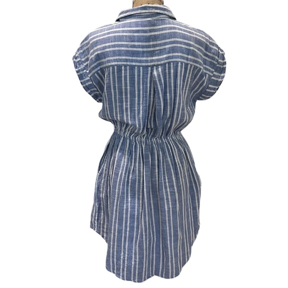 Japna Short Sleeve Collared Striped Shirt Dress Blue And White Size M Pockets - Picture 2 of 10